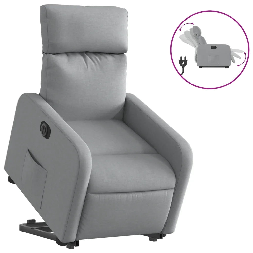 Poltrona | Sedia Relax Reclinante Alzapersona Elettrica Grigio Chiaro Tessuto