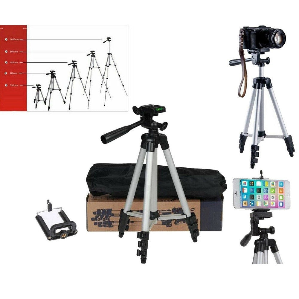 Trade Shop - Cavalletto Universale Fotocamera Treppiedi Tripode Supporto Alluminio Smartphone -
