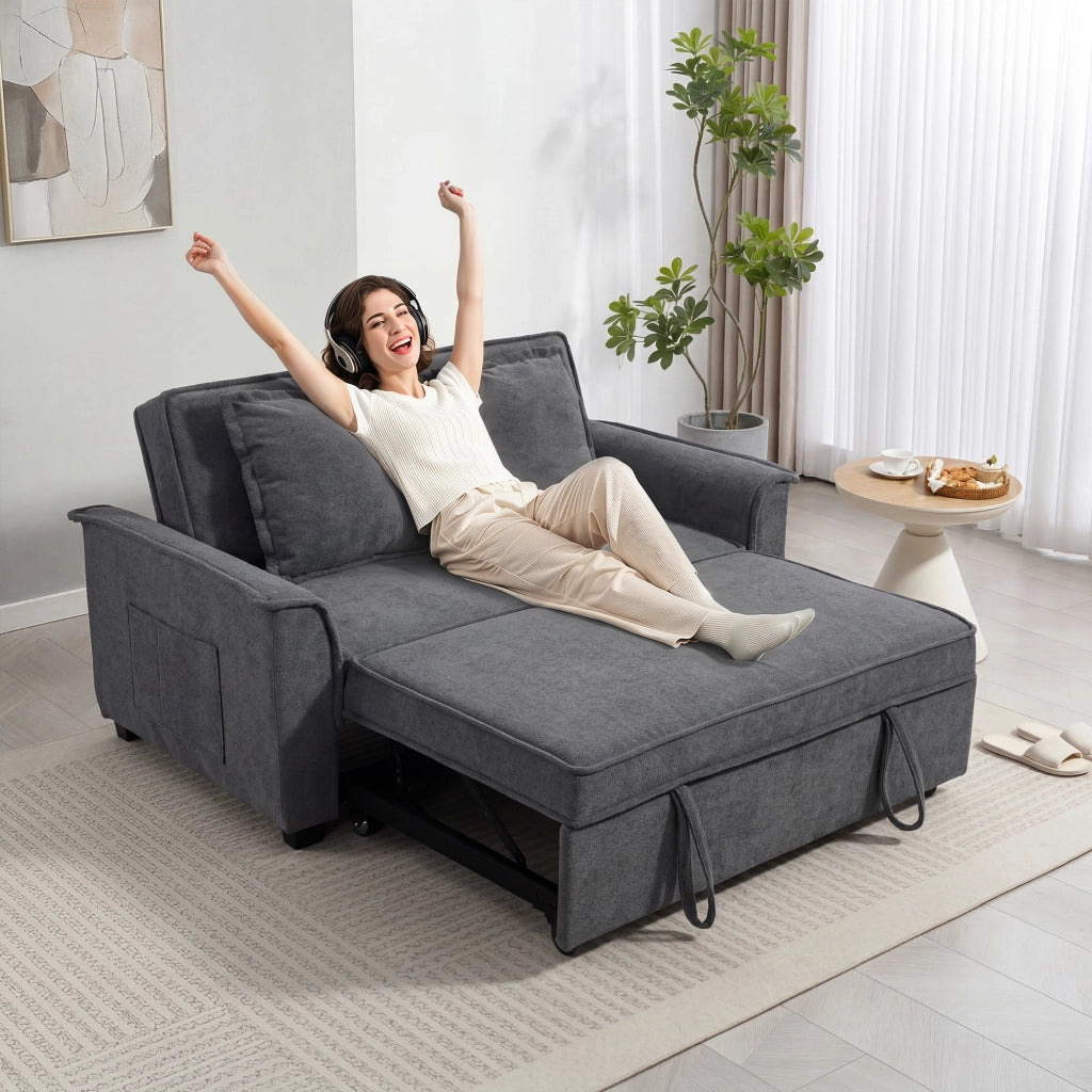 Divano letto 2 posti con schienale regolabile e cuscini ¨C Minimal ¨C Grigio scuro