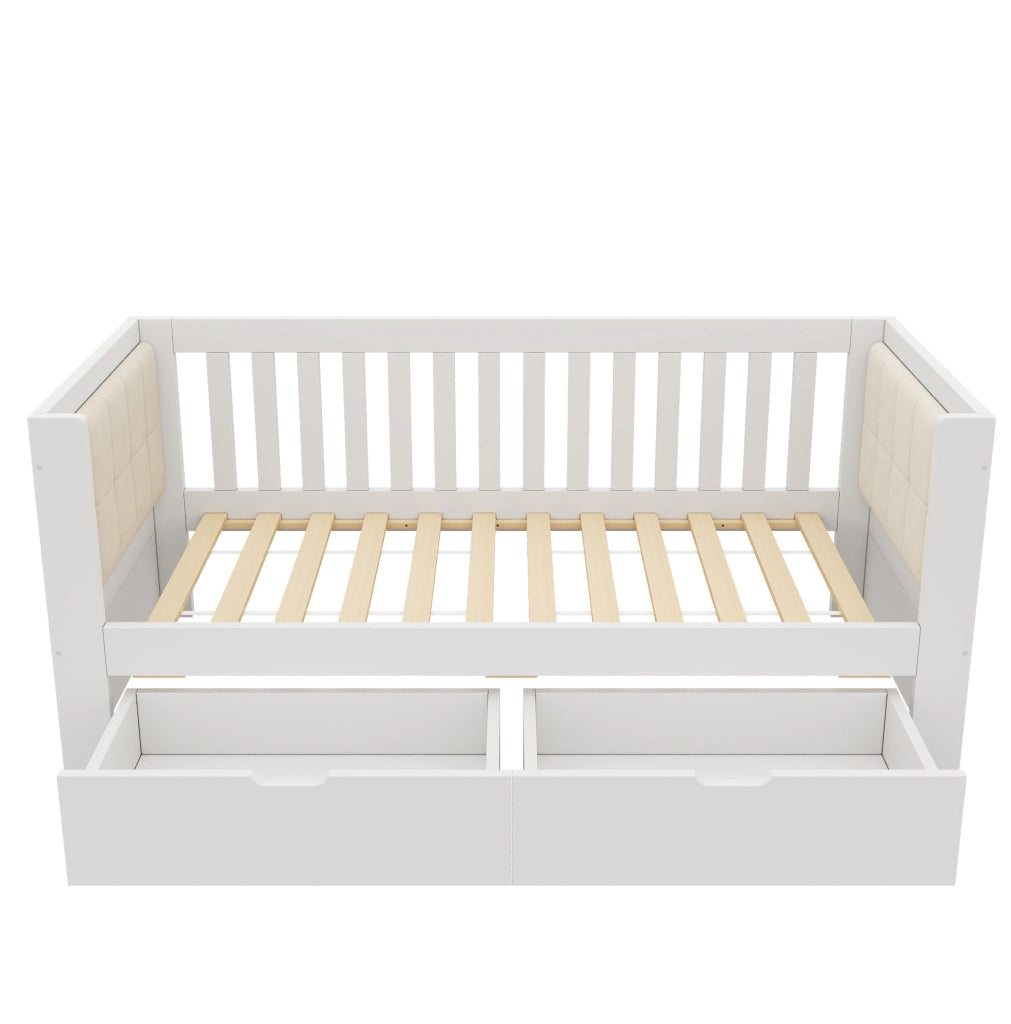 Letto da giorno 90x200 cm con 2 cassetti in legno bianco