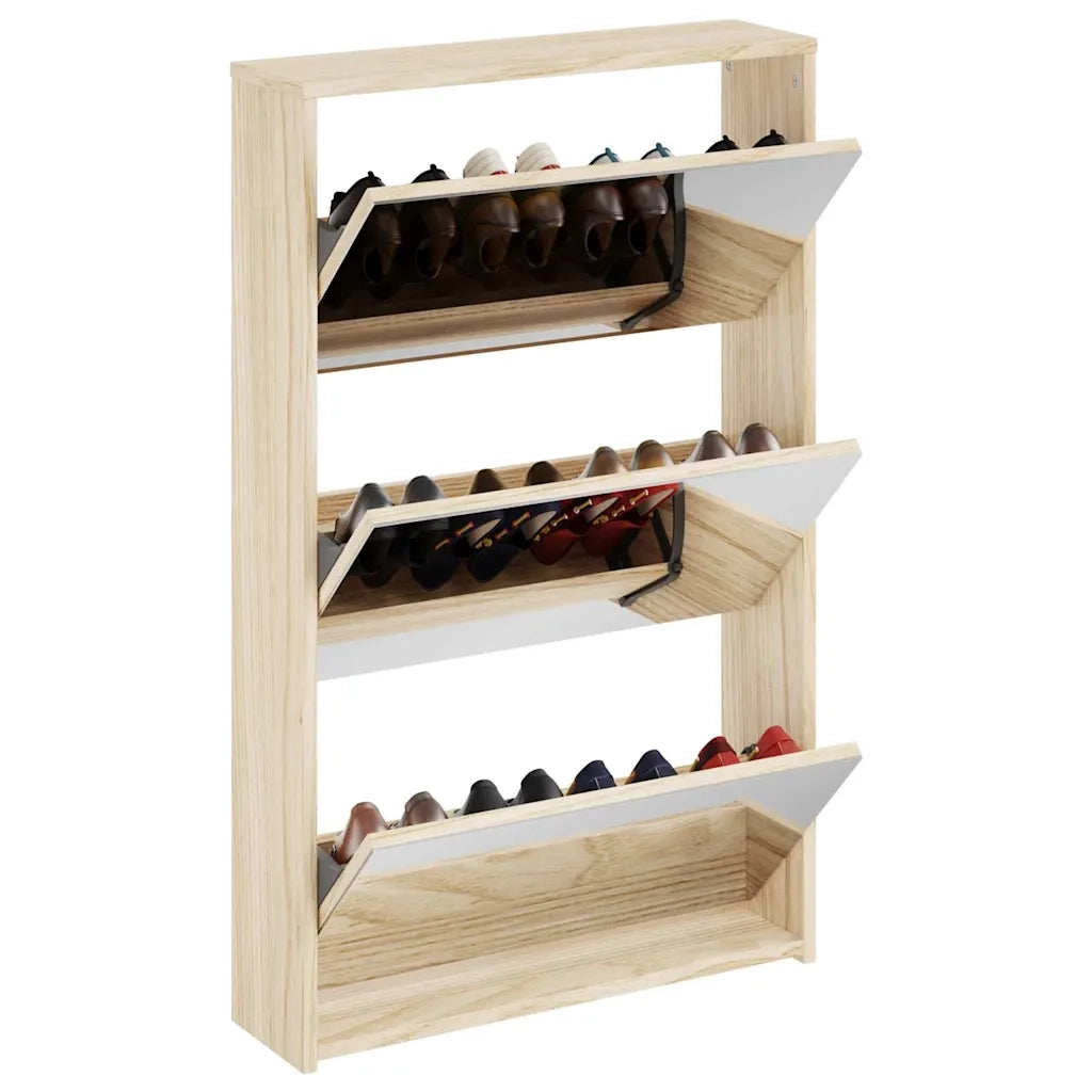 Scarpiera con 3 Ripiani e Specchio Colore-Scaffale Rovere 63x17x102,5 cm