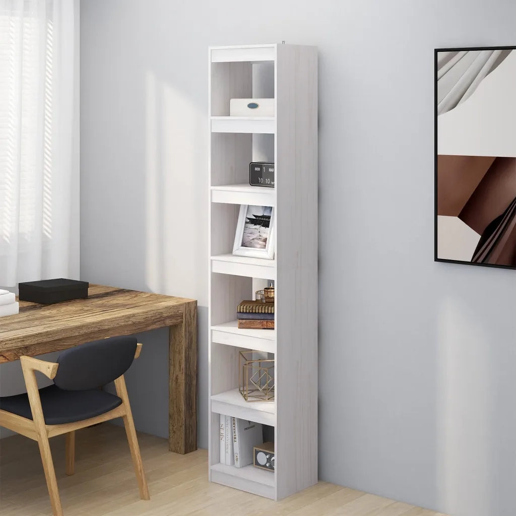 Libreria Divisorio-Scaffale per Libri-Mobile di Stoccaggio Bianco 40x30x199cm in Legno Massello di Pino