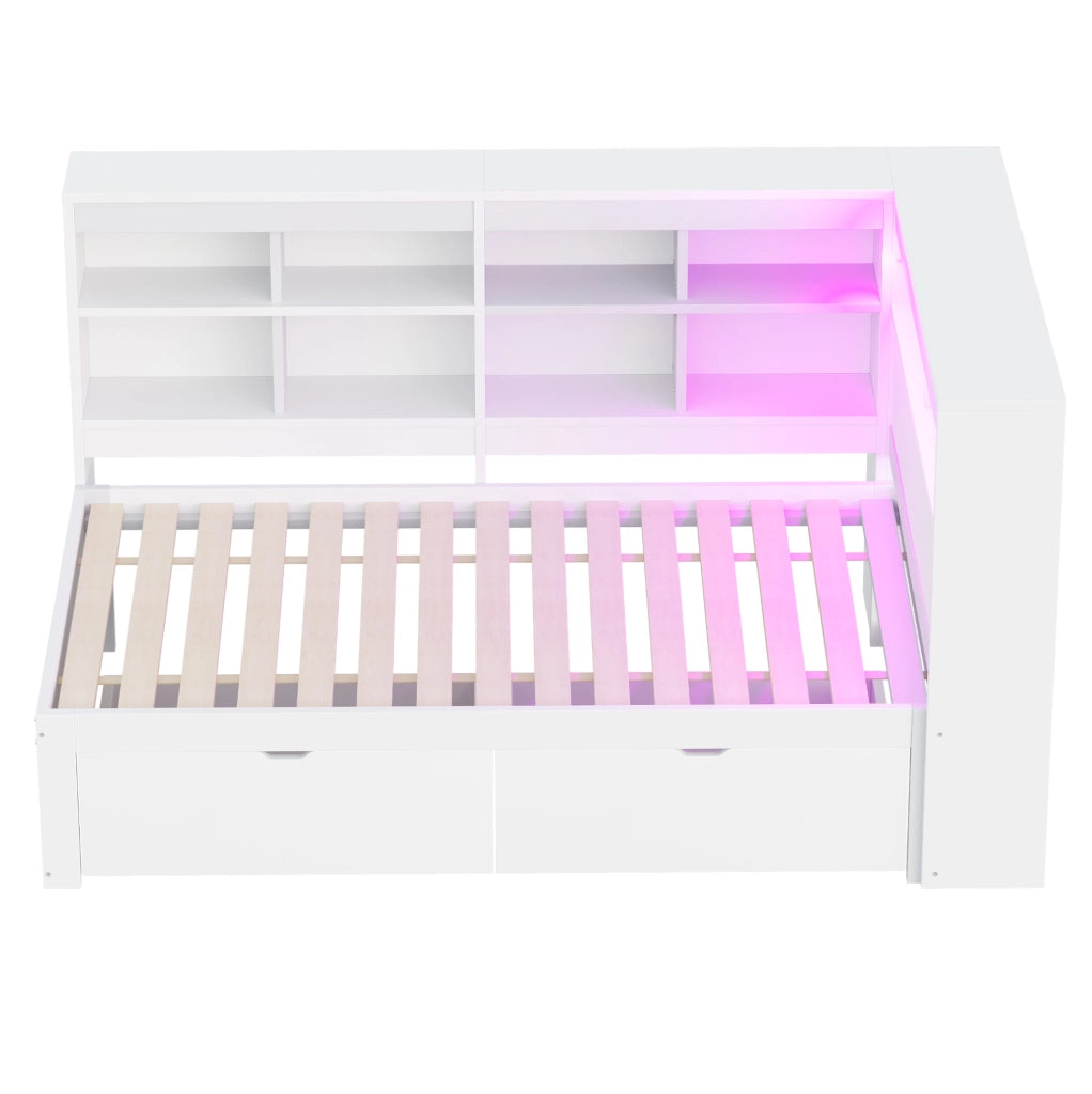 Letto 90x200 cm con contenitori; cassetti; USB e LED in legno