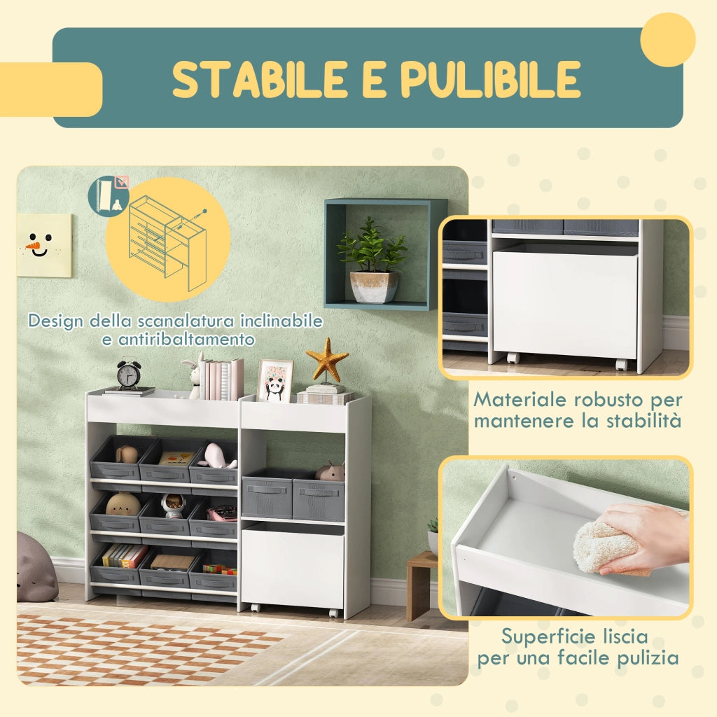Mobile Portagiochi Bambini ¨C Xylo ¨C 11 Cestini Tessuto Bianco 105x30x80cm