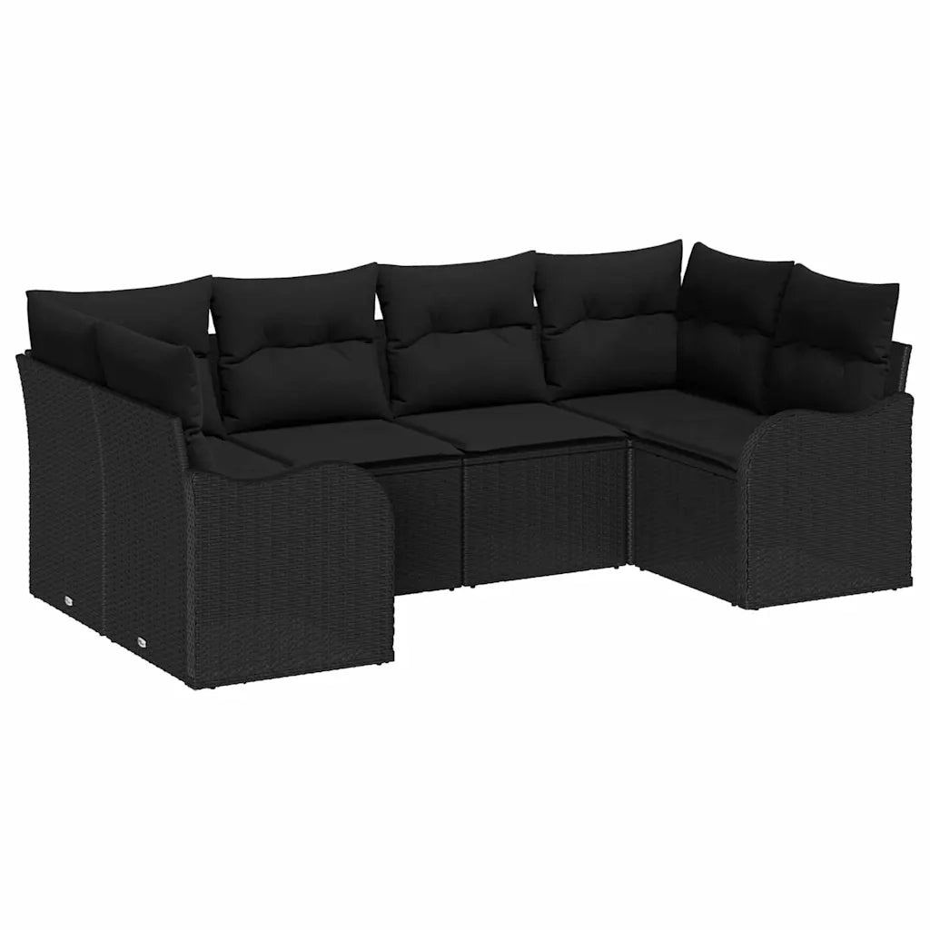 Set Divano da Giardino con cuscino 6 pcs Nero Poly Rattan
