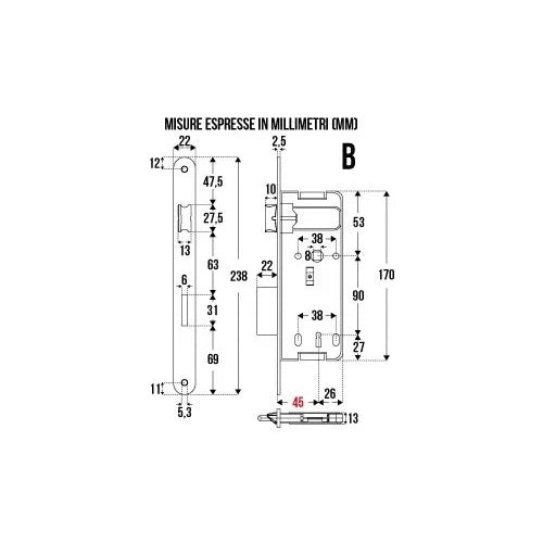 SERRATURA PATENT FT.22 DIST.90 ENT.45 CROMO SATINA