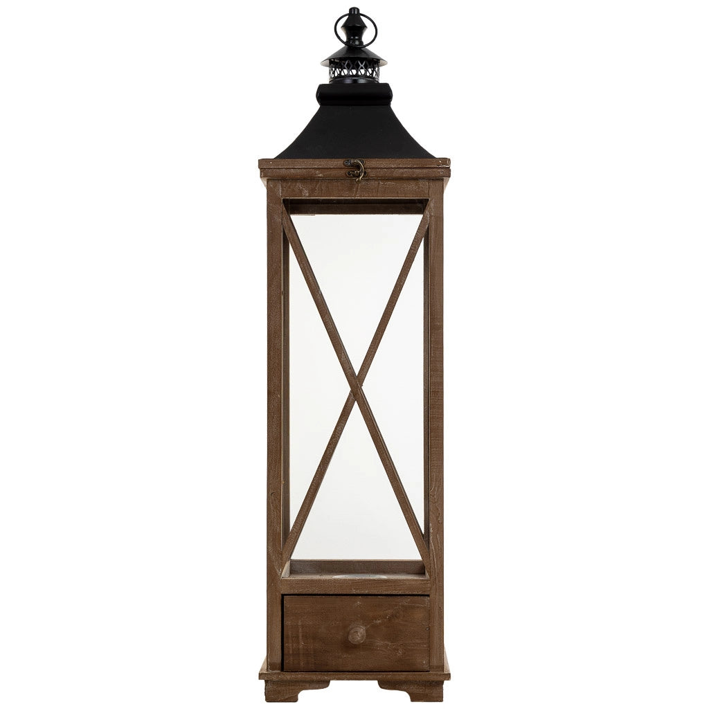 Lanterna in legno marrone 25x25x93,5h cm