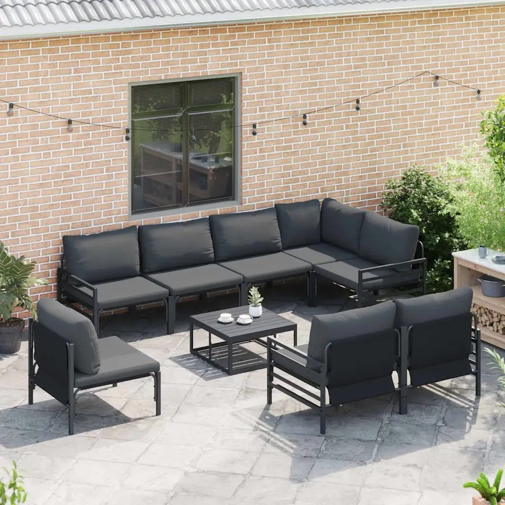 Set Divano da Giardino con cuscino 9 pcs Nero Acciaio 3379009