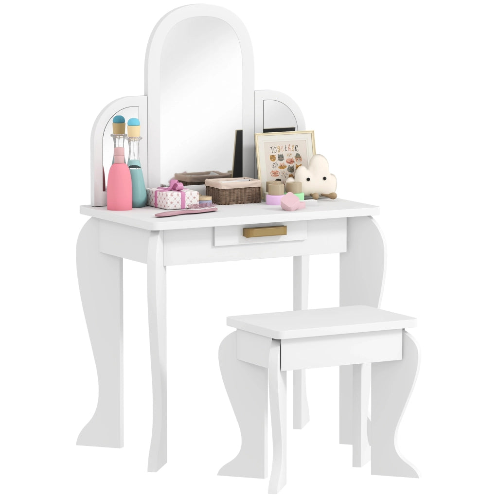 Tocador per Bambini con Specchio e Sgabello ¨C Minimal ¨C Bianco 3-6 Anni