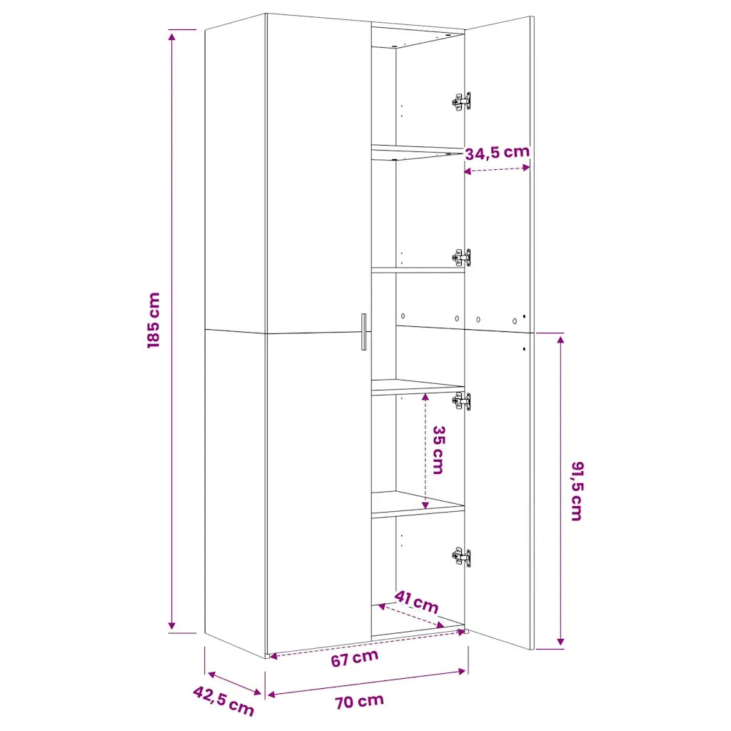 Credenza-Buffet-Armadio da cucina Rovere Fumo 70x42,5x185 cm in Legno Multistrato 344042