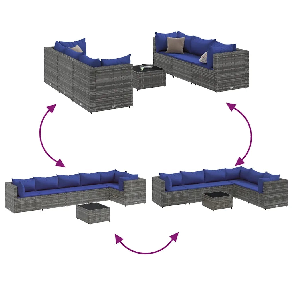 Set Divani da Giardino 7 pz con Cuscini in Polyrattan Grigio 3308223