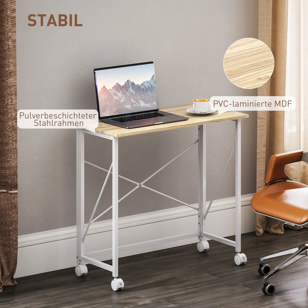 Scrivania pieghevole con ruote salvaspazio ¨C Xylo ¨C Acciaio MDF Naturale