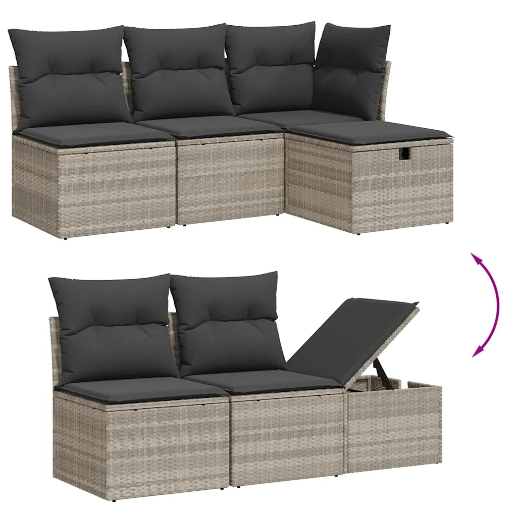 Set Divano da Giardino 5pz con Cuscini Grigio Chiaro Polyrattan