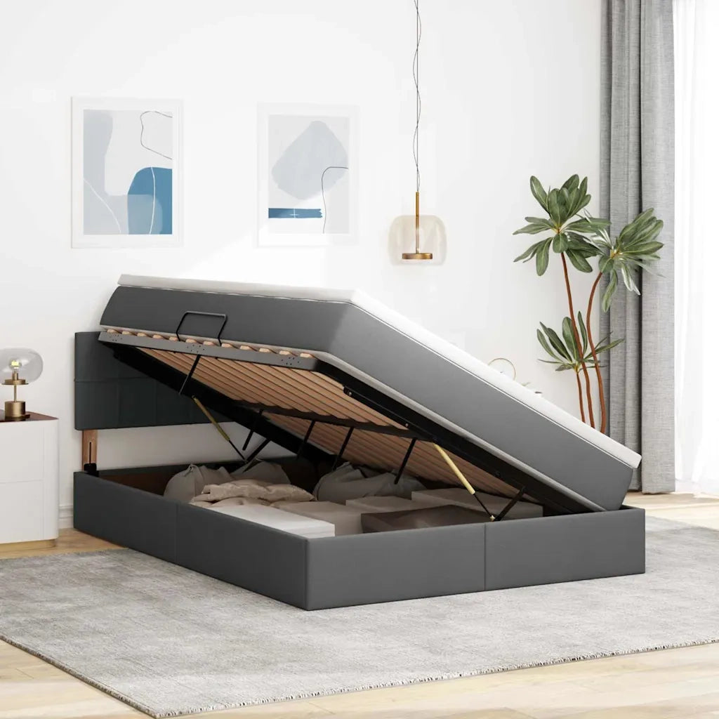 Letto con contenitore e materasso Grigio scuro 140 x 190 cm 3370507