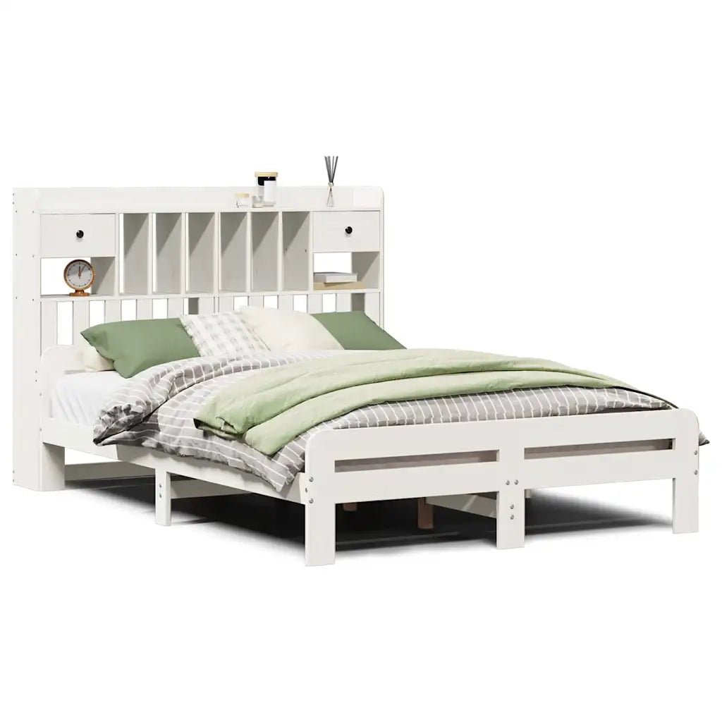 Letto Libreria senza Materasso Bianco 140x200 cm Legno di Pino 3308883