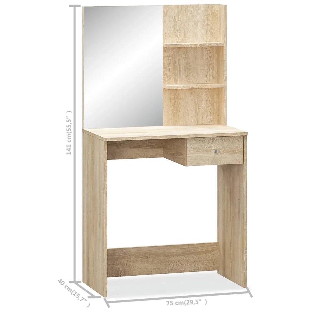 Toeletta | Tavolo da Trucco in Legno Multistrato 75x40x141 cm Rovere