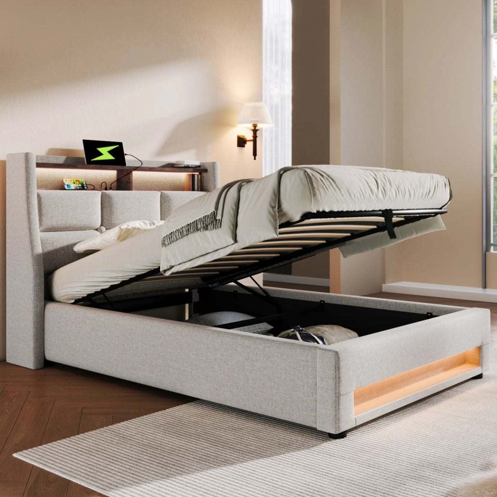 letto imbottito lino beige 90 x 200 cm
