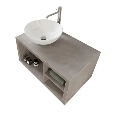 Mobile bagno sospeso 80 cm grigio cemento con vani a giorno completo di lavabo e specchio Master