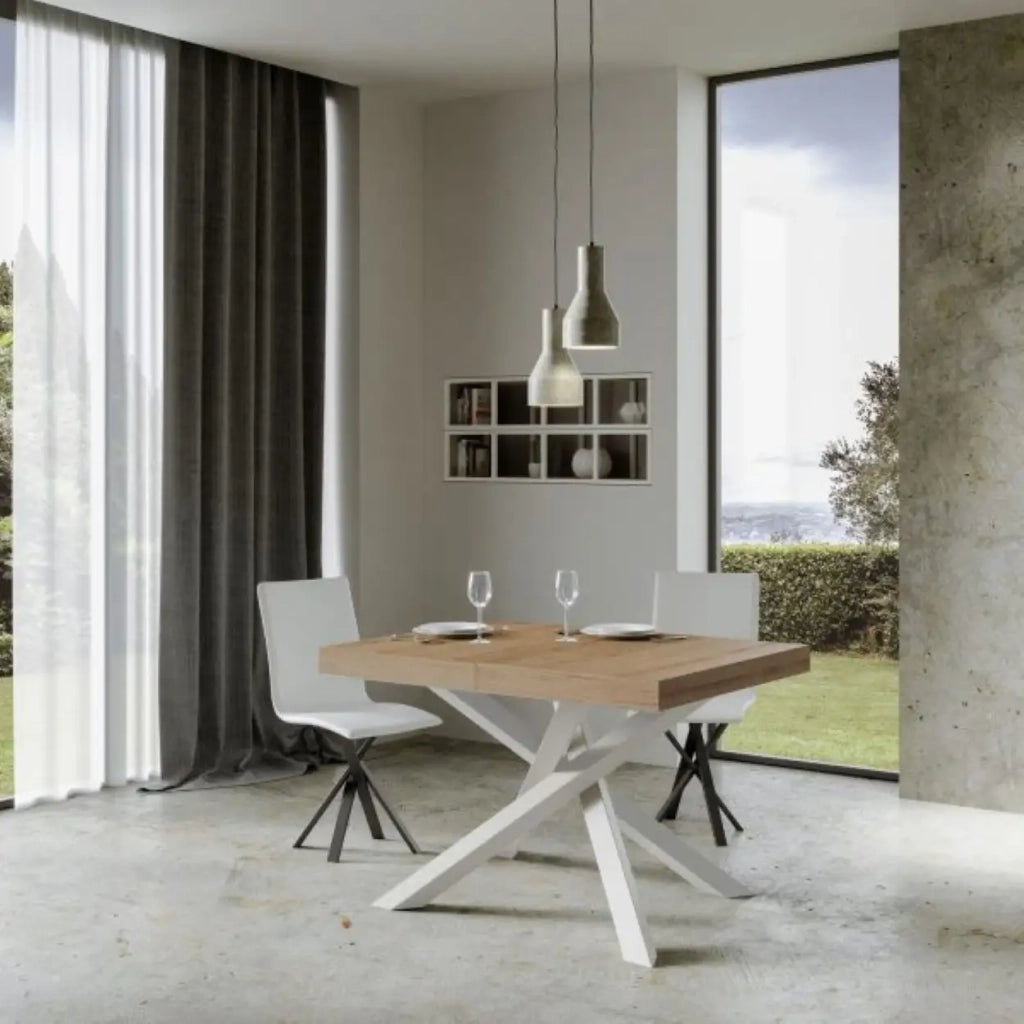 Tavolo allungabile 120/380x90 cm Volantis colore quercia natura gambe bianche