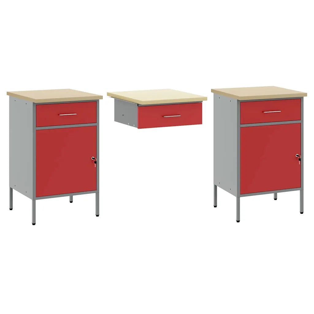 Set di mobili da lavoro con cassetto con blocco 10 pcs Rosso 3321475