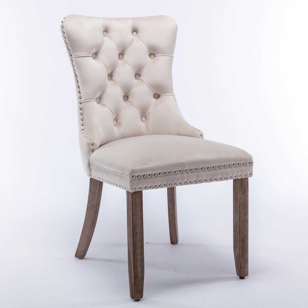 Nikki Collection - Set di 2 sedie da pranzo moderne e di alta gamma in legno massello trapuntato con rivestimento in velluto e gambe in legno con borc