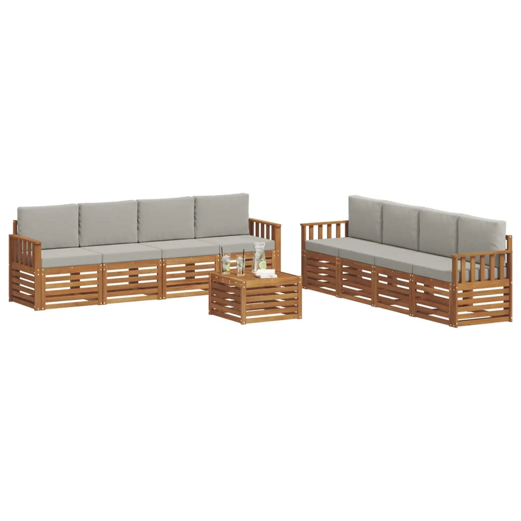 Set divani con cuscino 9 pcs Grigio Naturale e Chiaro 3374561