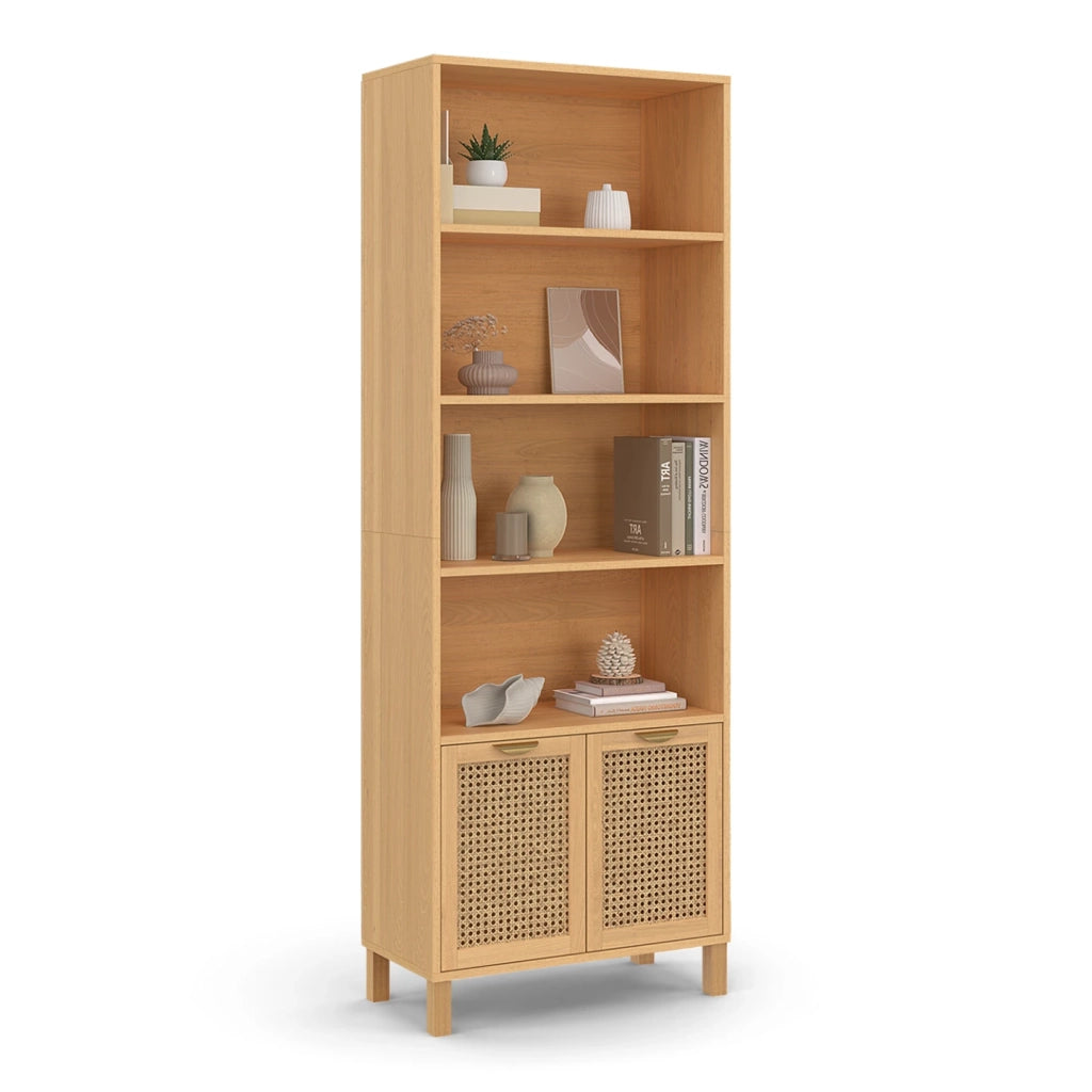 IDMarket - Libreria a 4 livelli con armadio EDHEN in vimini e legno