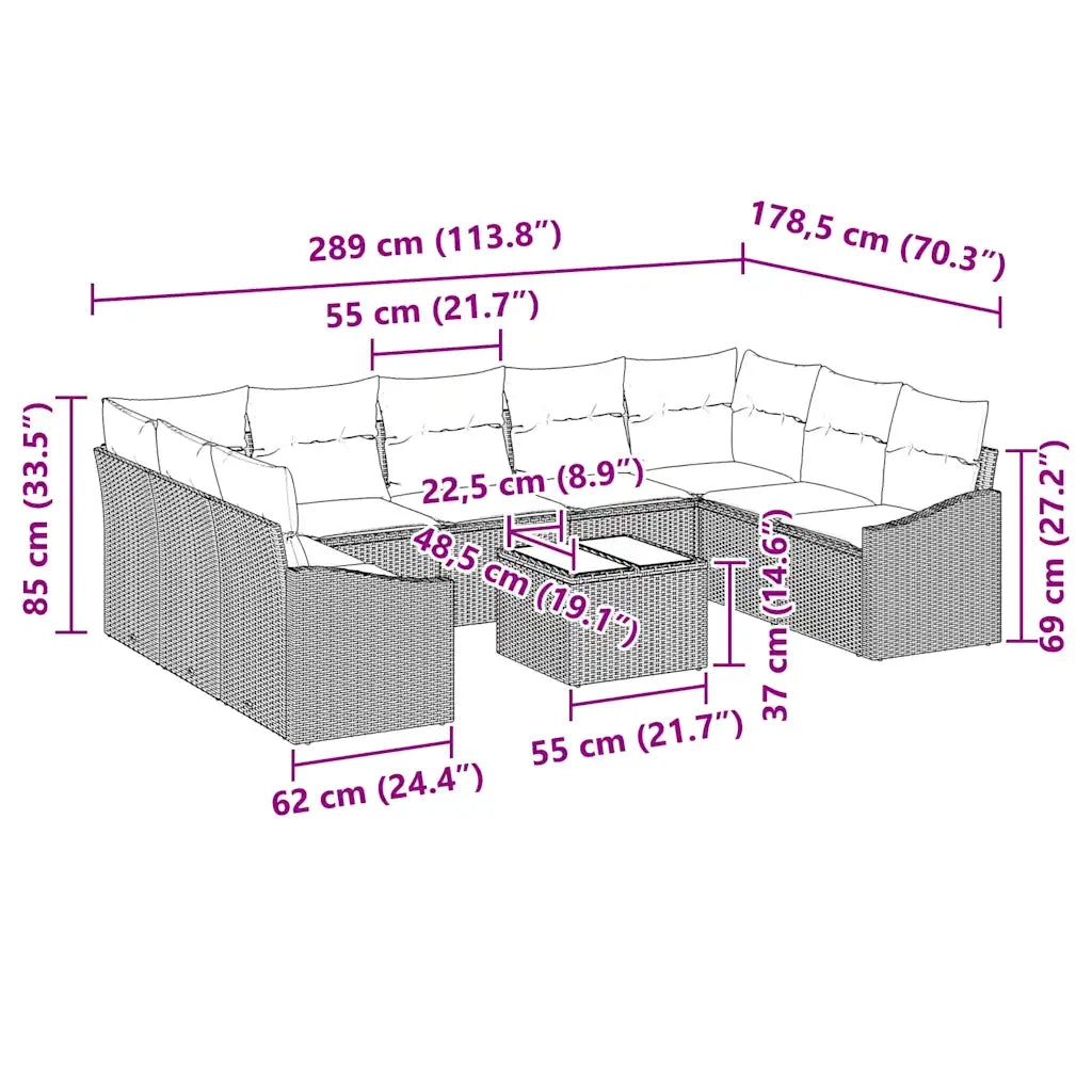 Set di divani con cuscino 10 pcs Marrone polyrattan 3346888