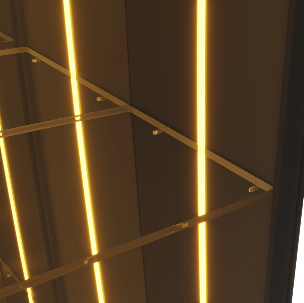 Vetrina 30x30x90 cm con LED e ripiani regolabili in MDF; alluminio e vetro temperato nera
