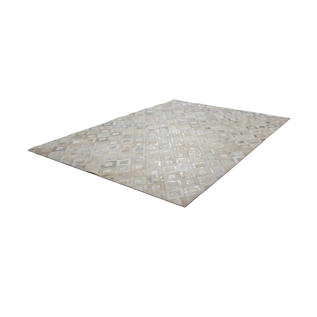 Tappeto in pelle Dazzle Grigio e Argento a rombi