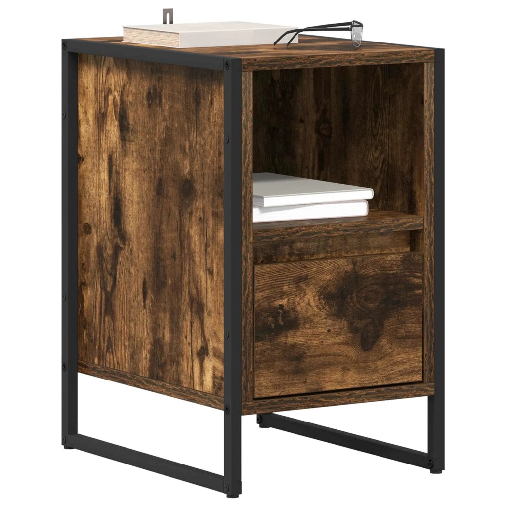 Comodino con cassetto 2 pz-Set di 2 Tavolino da notte Quercia Fumosa 39,5 x 30 x 50 cm