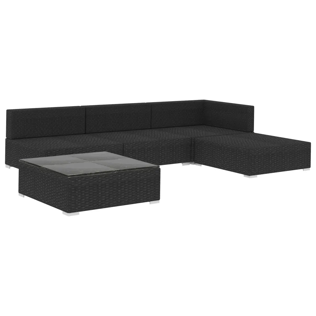 Set Divani da Giardino 5 pz con Cuscini in Polyrattan Nero 46784