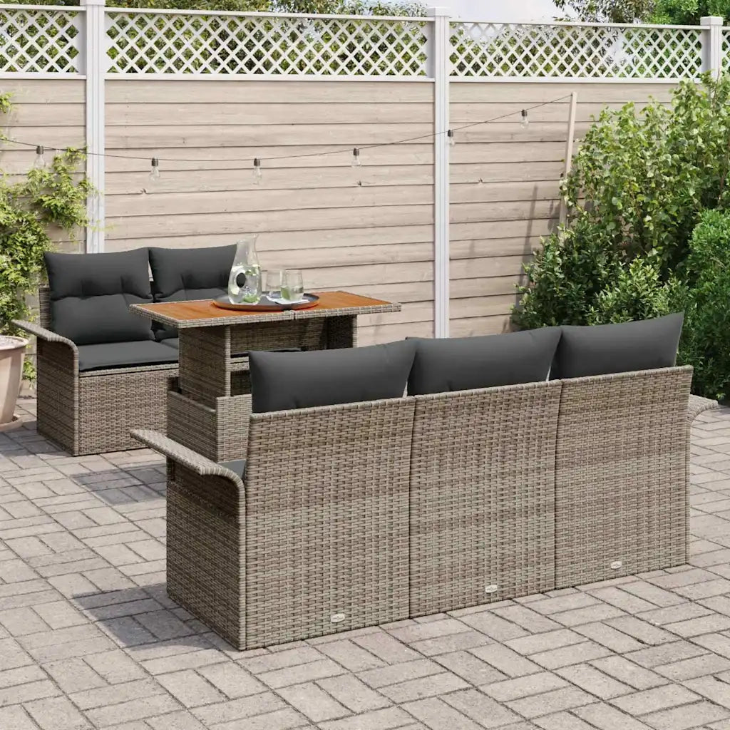 Set Divano da Giardino 6 pcs Grigio Poly Rattan