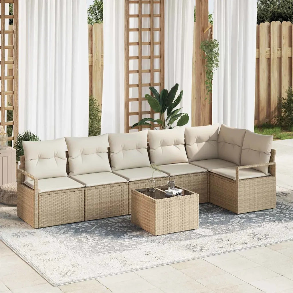 Set Divano da Giardino 7 pcs Beige e Crema polyrattan 3355080