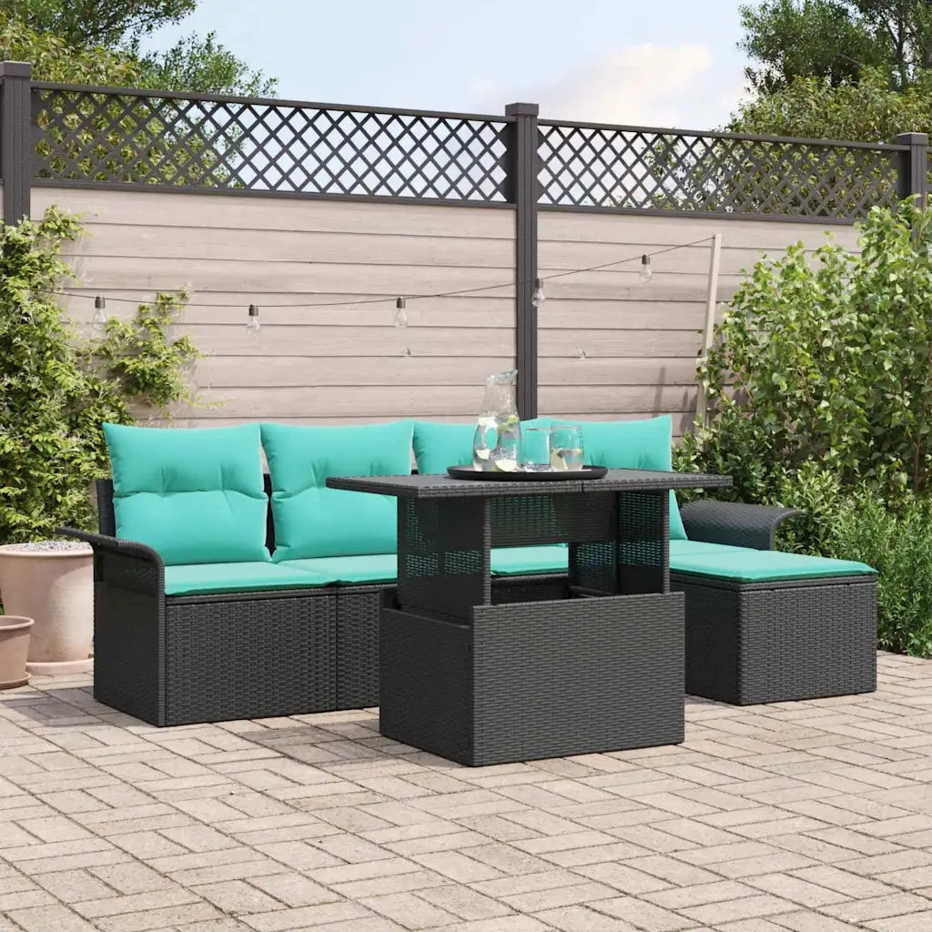 Set Divano da Giardino con cuscino 6 pcs Nero polyrattan 3348272