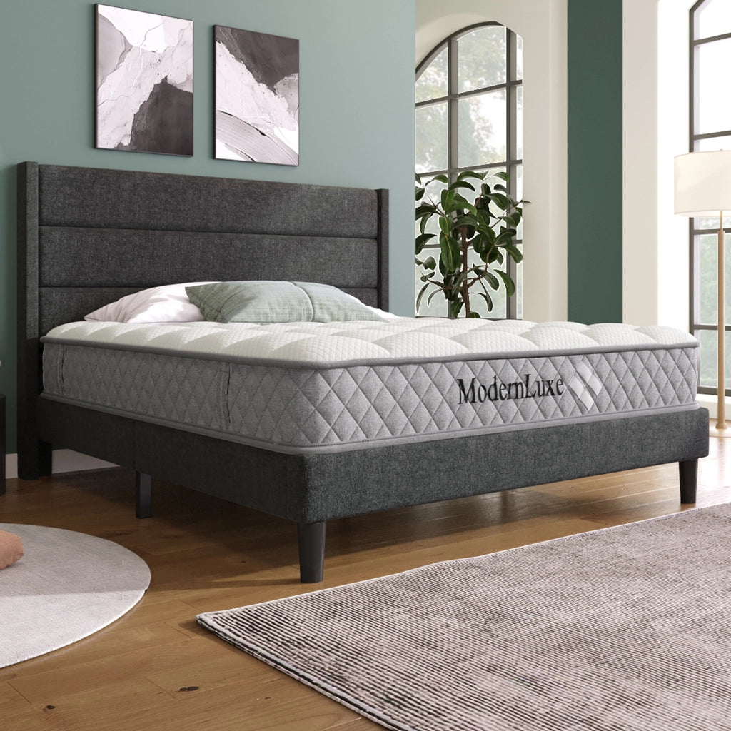 letto imbottito lino grigio scuro 140 x 200 cm