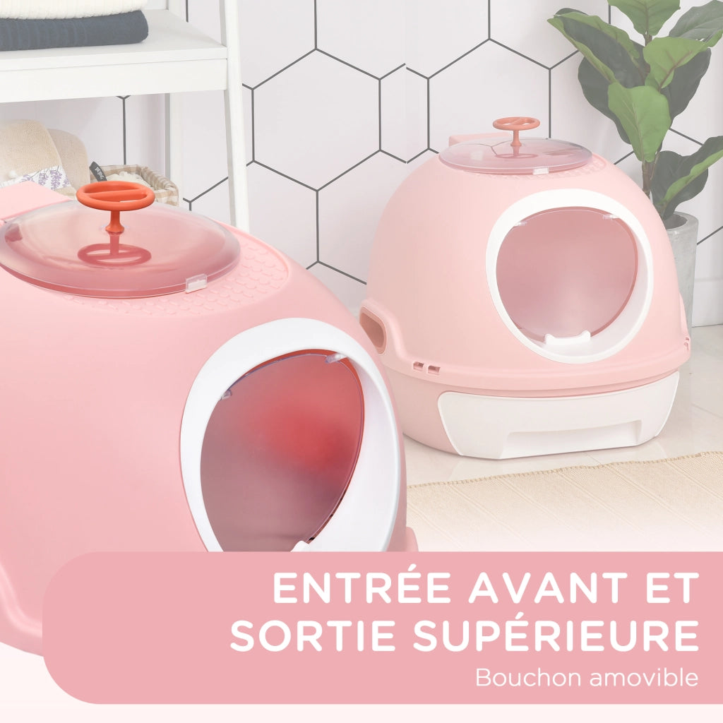 Casetta igienica per gatti con cassetto scorrevole e porta ¨C Minimal ¨C 47x55x44 cm rosa