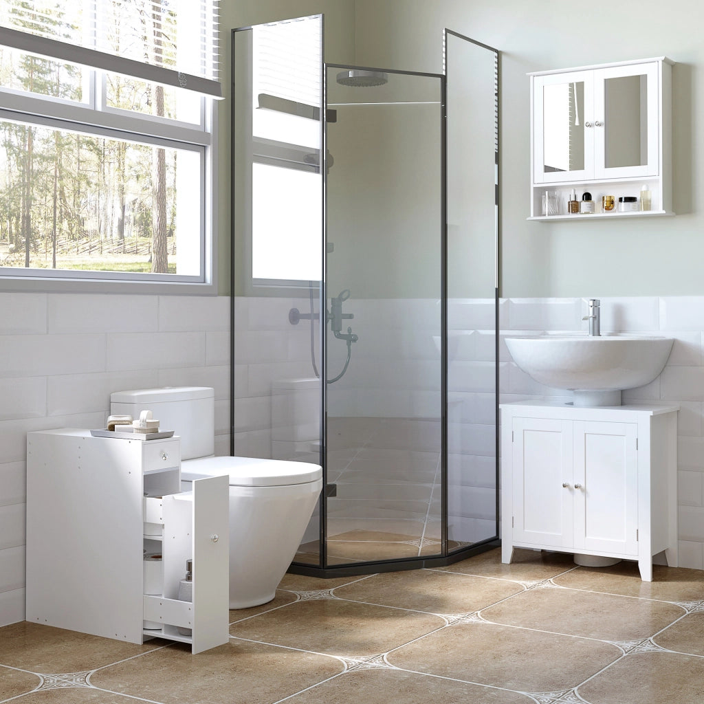 Specchio Bagno con Anta e Ripiani Regolabili ¨C Zephmum ¨C Bianco 56x13x58cm