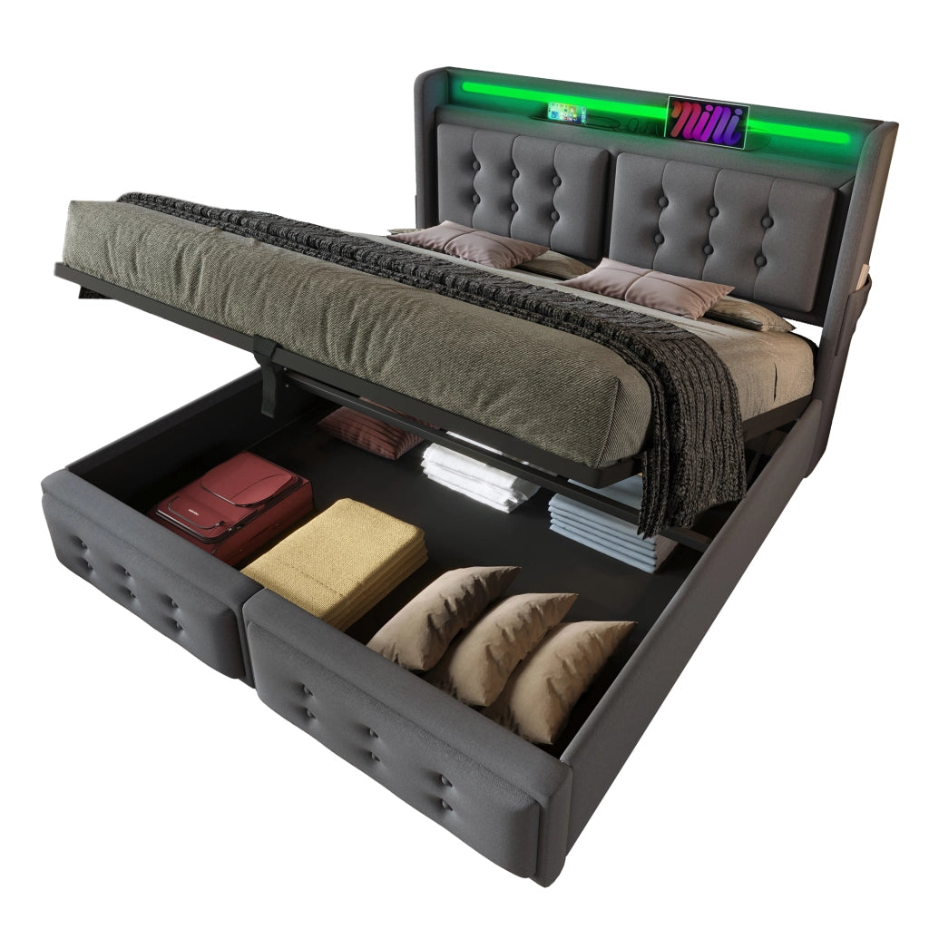 letto imbottito cotone lino grigio 160 x 200 cm