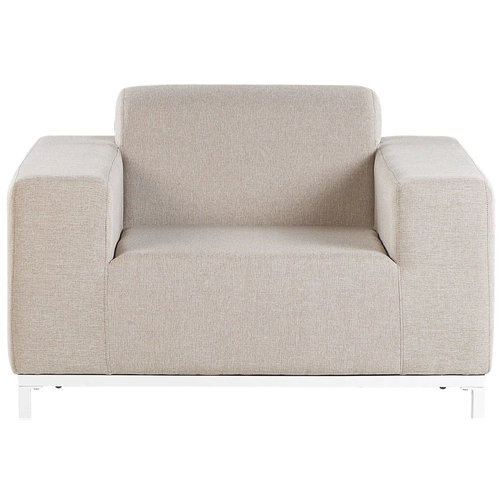 Set divano da giardino rivestimento tessuto beige gambe alluminio bianco con ottomana 5 posti resistente agli agenti atmosferici all'aperto