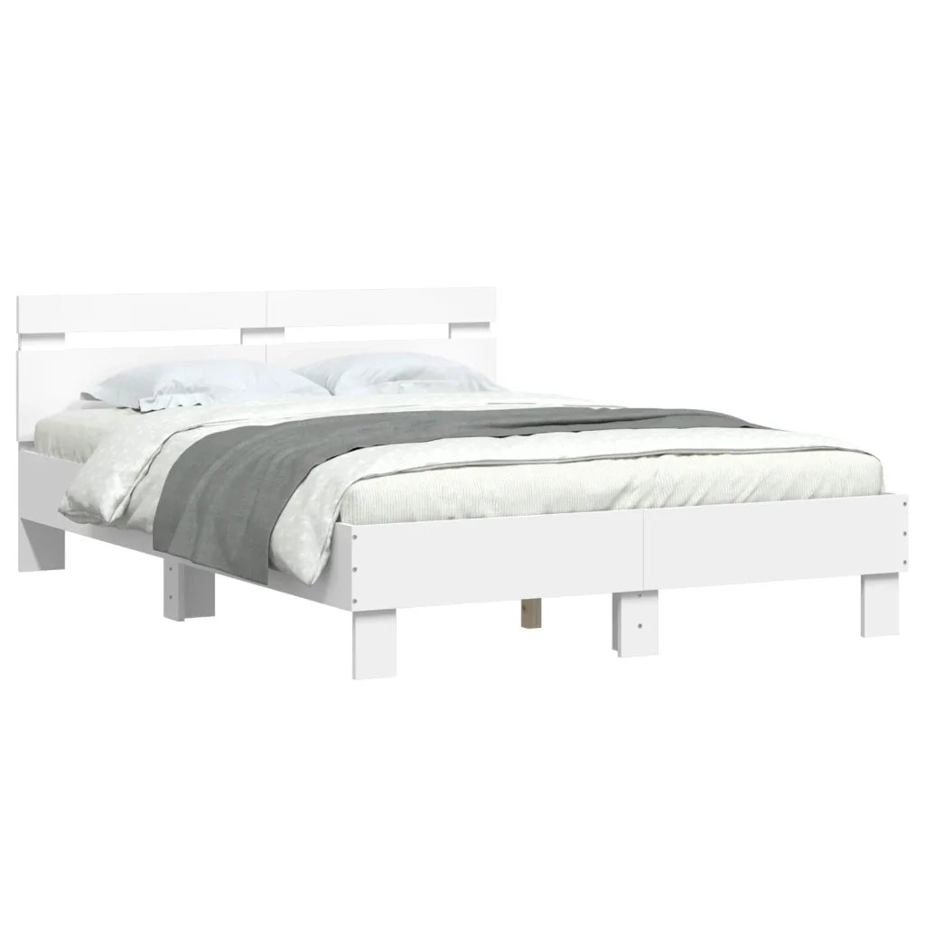 Letto matrimoniale | Letto per adulti | Giroletto con Testiera e LED Bianco 135x190 cm