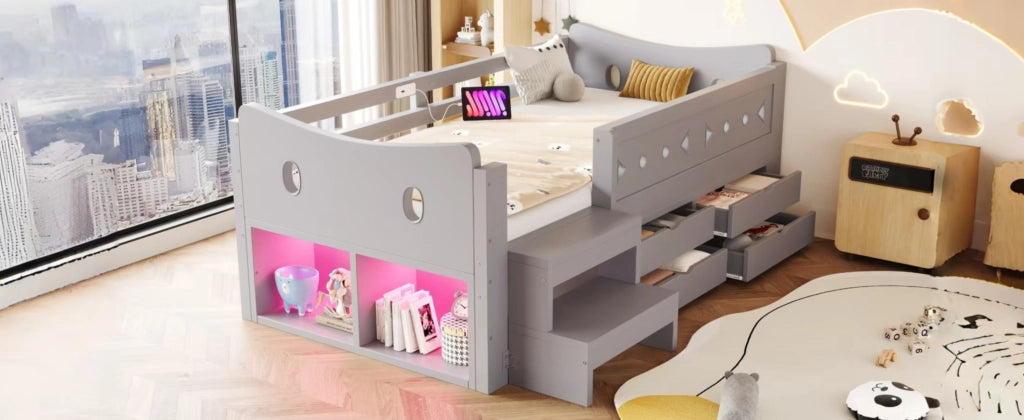 letto per bambini legno grigio 90 x 200 cm