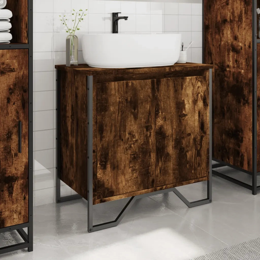 Mobile Lavabo Bagno-Armadietto da bagno Rovere Fumo 60x35x60 cm Legno Multistrato