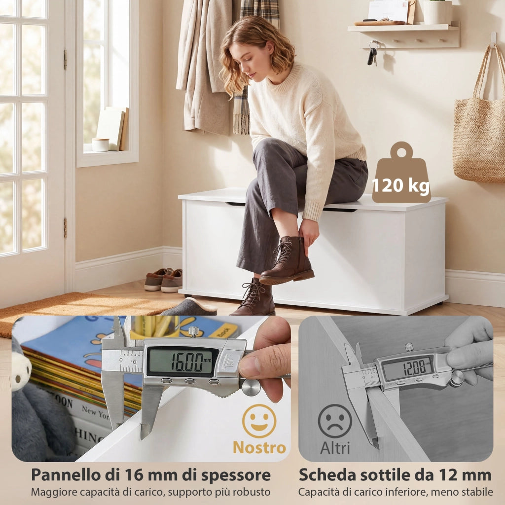 Cassapanca Contenitore in Legno ¨C Minimal ¨C Bianco 100x40x40cm