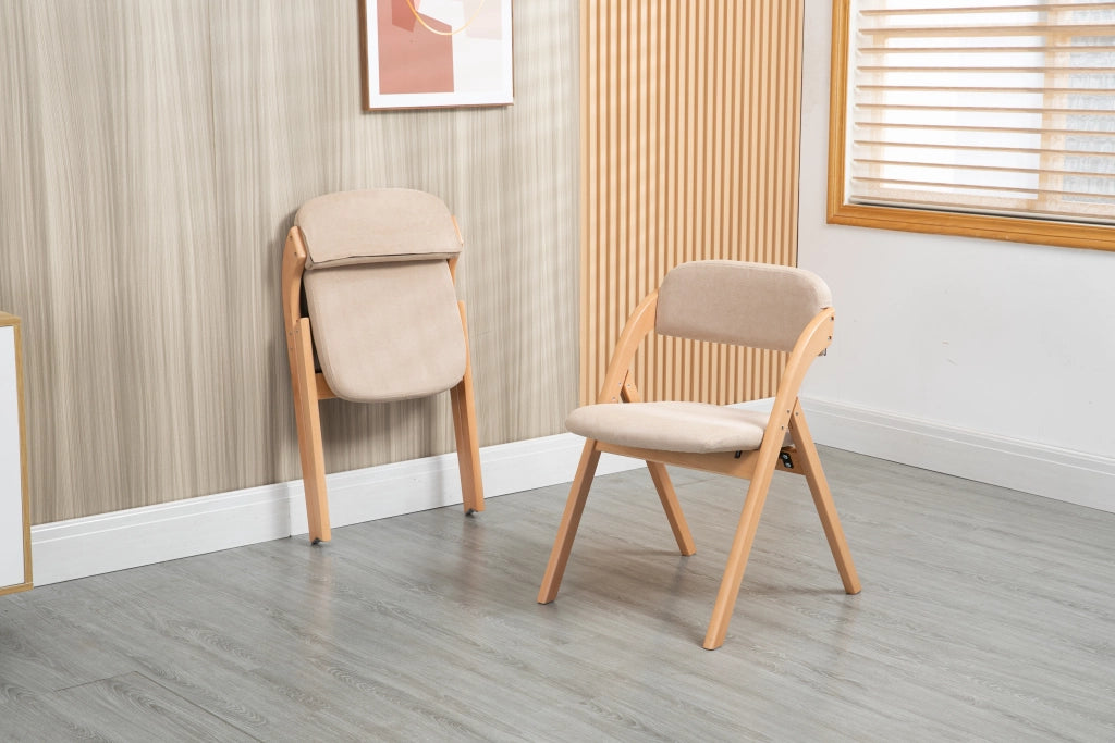 Chaise pieghevole set da 2 con seduta imbottita e fodera rimovibile in legno massello per cucina e ospiti kaki