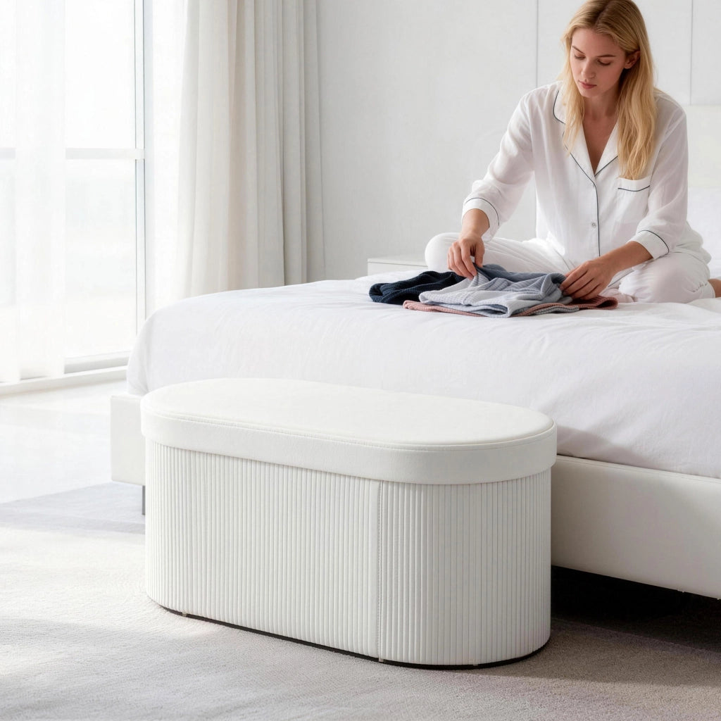 Pouf Contenitore Pieghevole ¨C Xylo ¨C Velluto Crema 76x38x35cm 72L