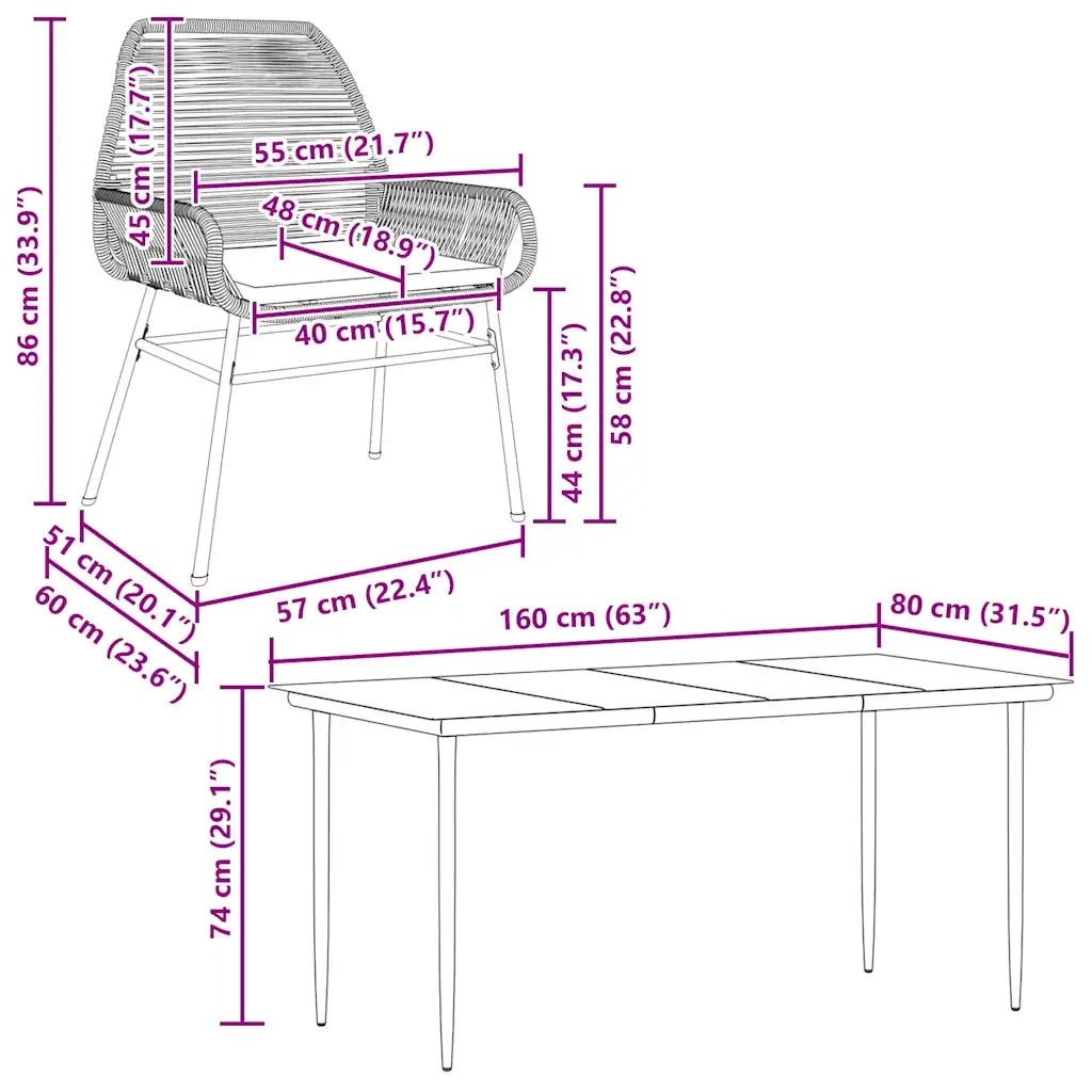 Set da Pranzo da Giardino 5 pz con Cuscini Polyrattan Vetro 3334481
