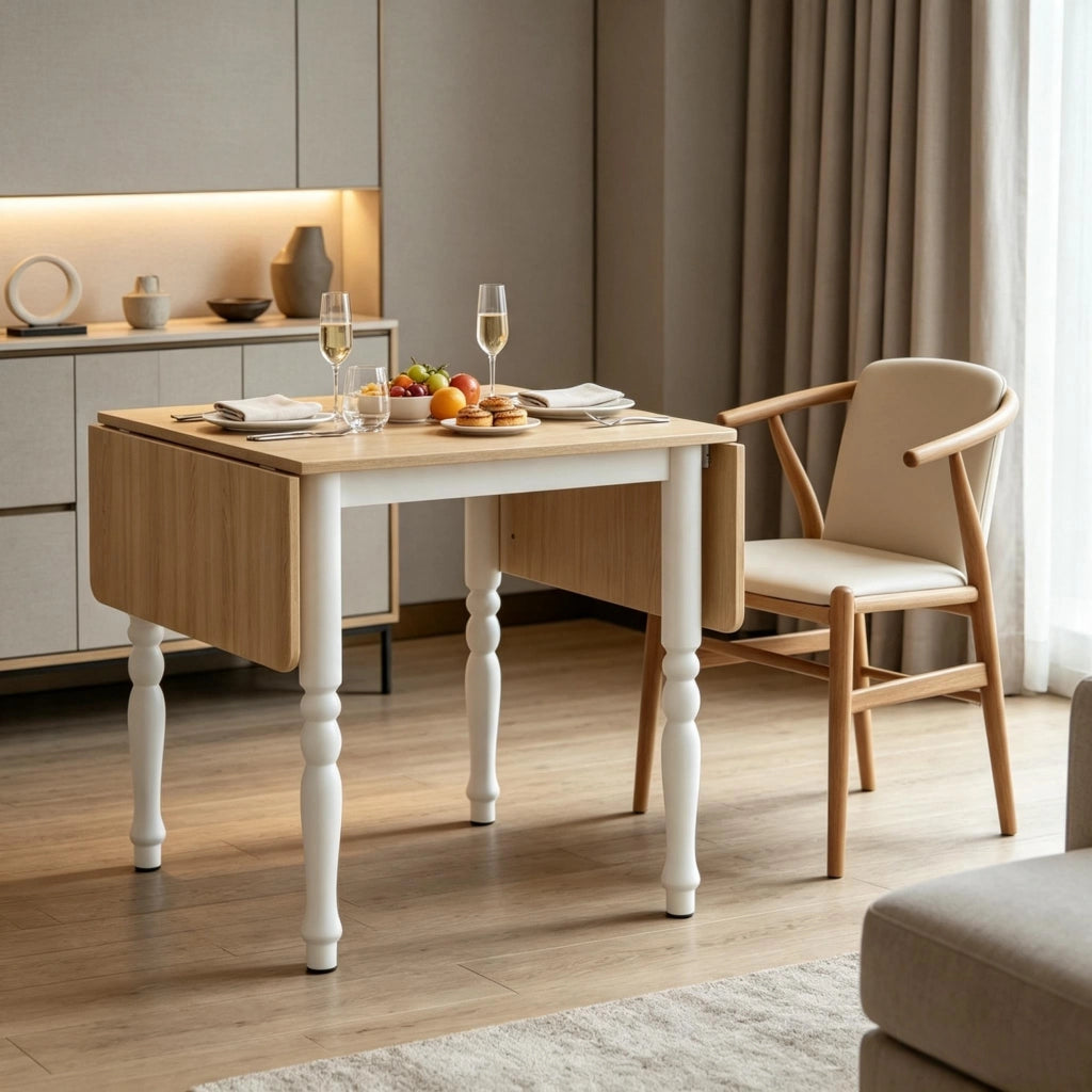 Tavolo da pranzo pieghevole per 2-6 persone, allungabile da 74 a 134 cm, tavolo da cucina con 2 sezioni allungabili, gambe in acciaio, piano in legno