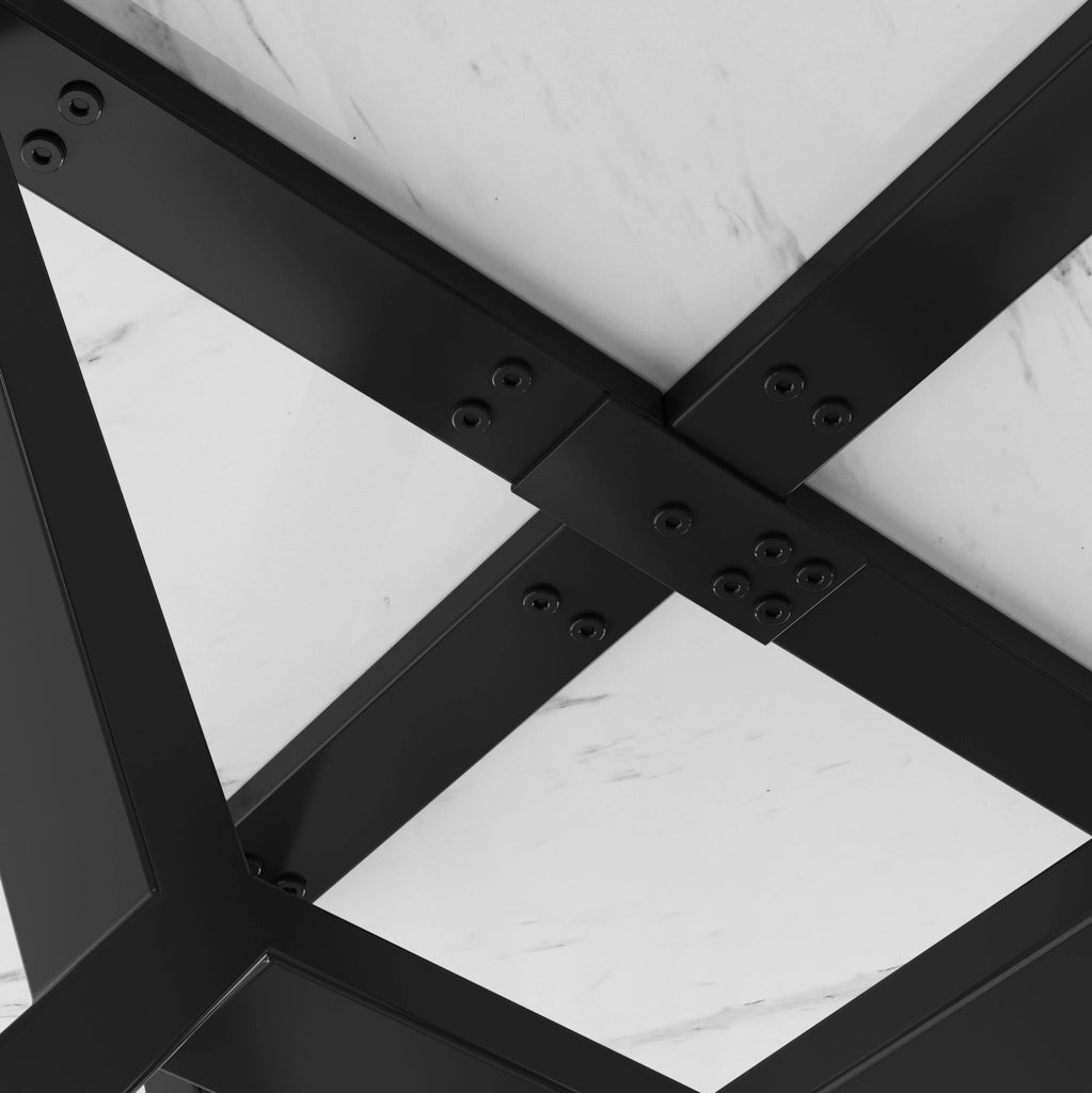 Tavolo da pranzo rotondo con struttura a X in MDF e acciaio bianco e nero