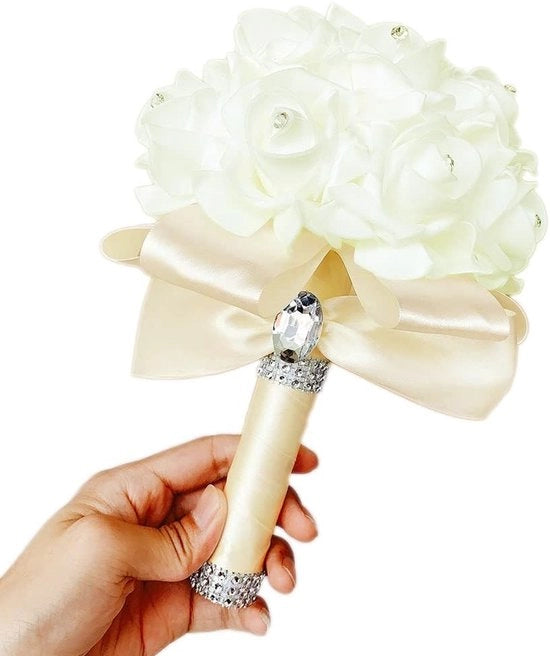 Bouquet di nozze con pietre stucco - Fiori in seta - Bouquet di nozze - Manichino - 1 confezione - Dimensioni 18x24cm - Bouquet di fiori